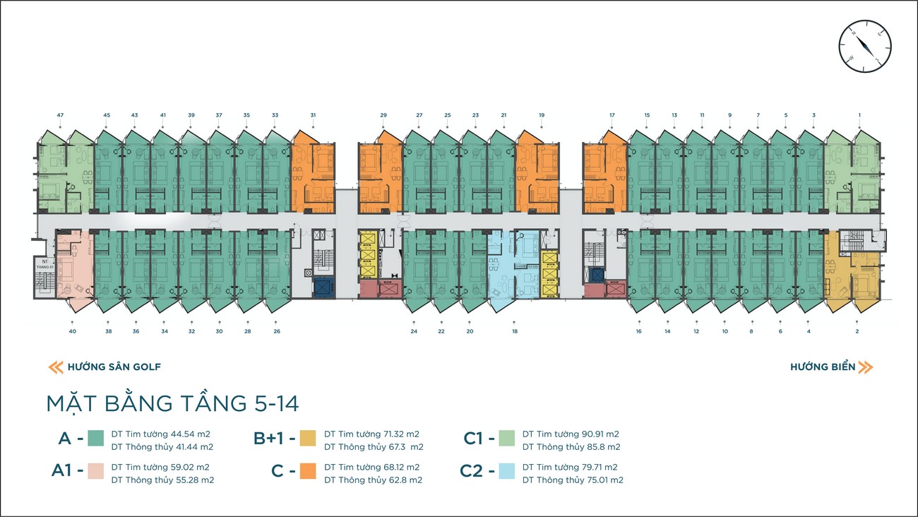 Mặt bằng căn hộ nghỉ dưỡng tầng 5-14 dự án The Maris Vũng Tàu.